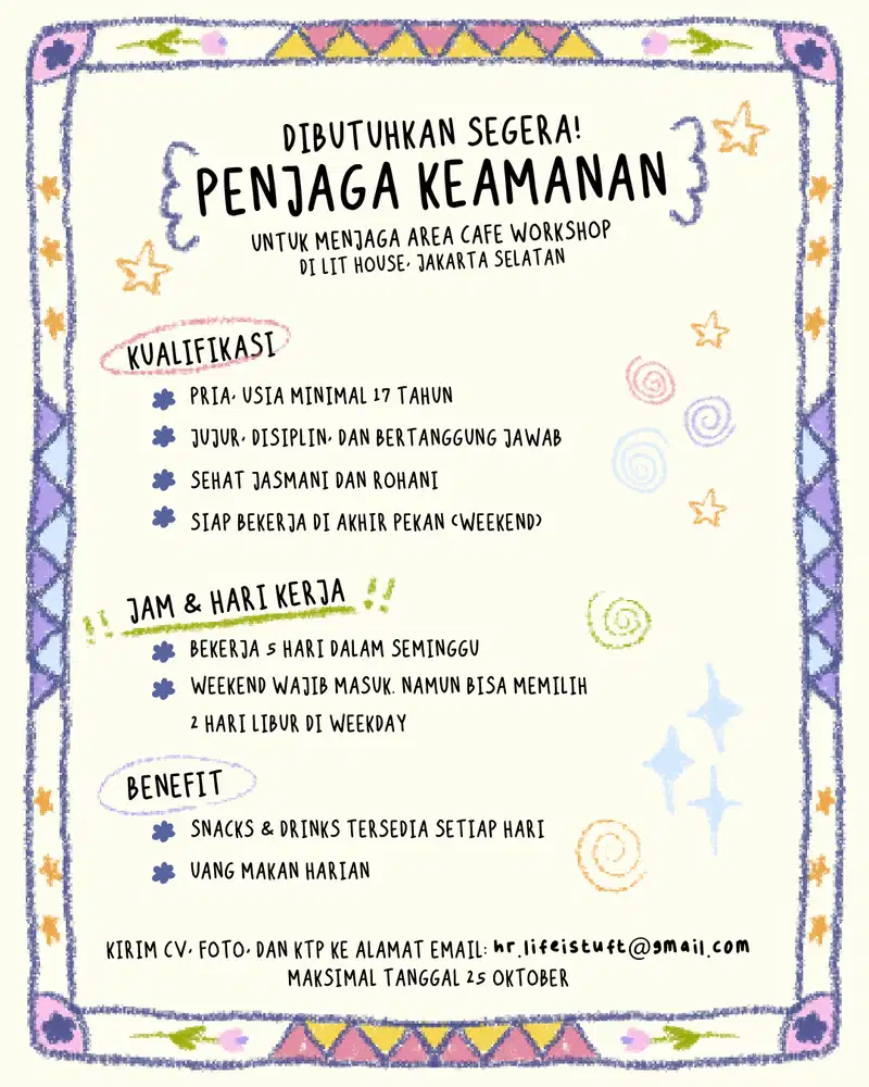Lowongan Penjaga Keamanan Area Craft Cafe di Jakarta Selatan