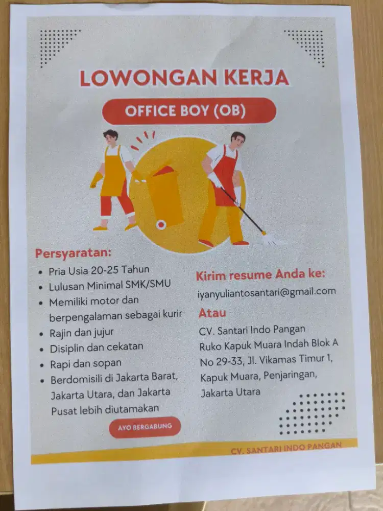 Lowongan Office Boy ( OB)