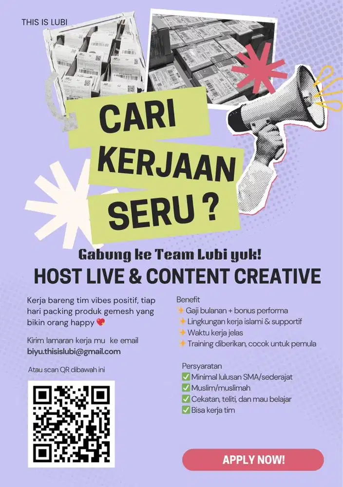 Dibutuhkan segera HOST LIVE & Content creative