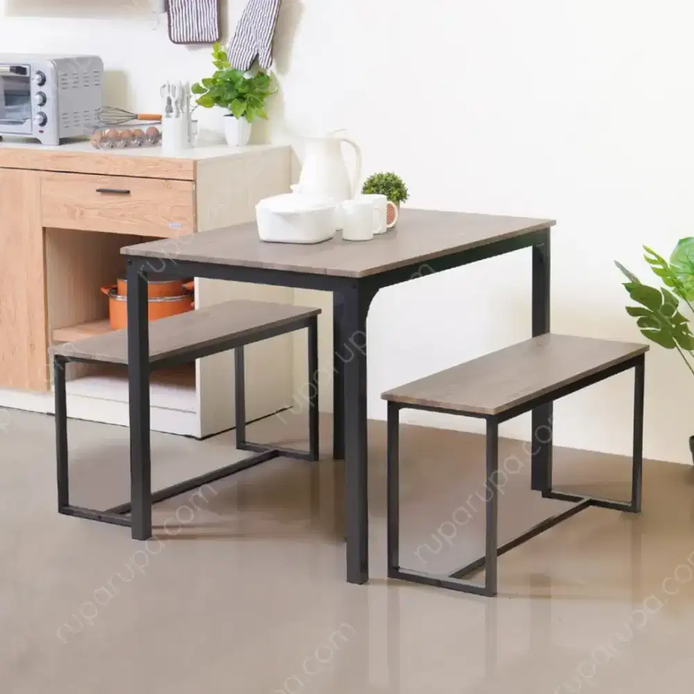 Selma Lyman Set Meja Makan 2 Bangku - Cokelat Oak/hitam