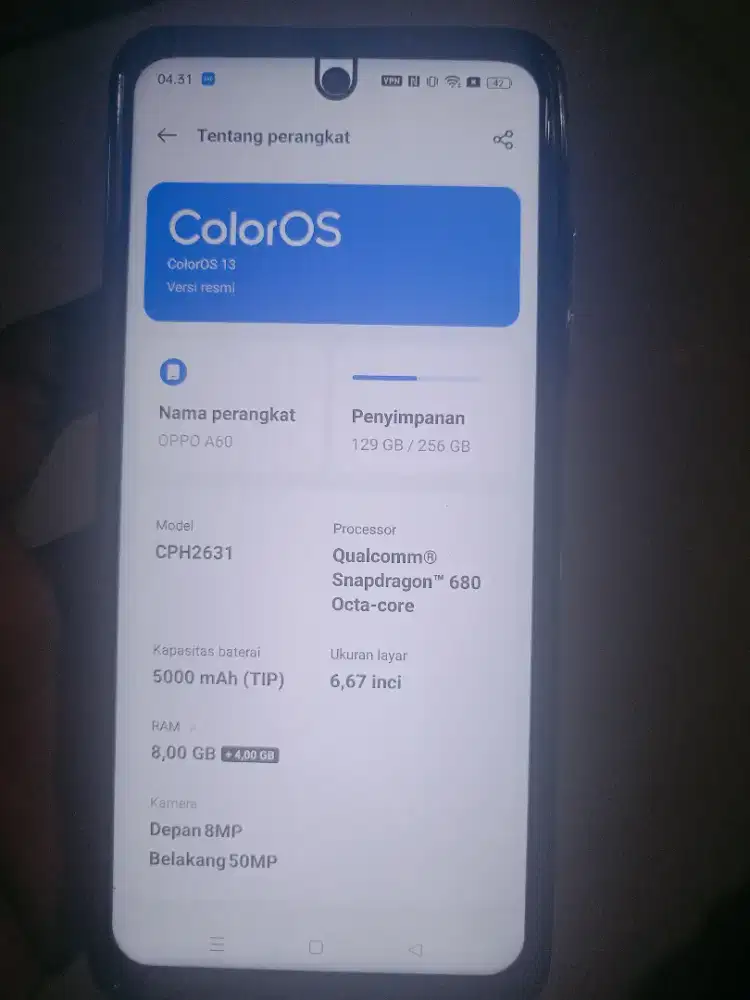 Oppo a60 nfc 8/256 lengkap dengan dus