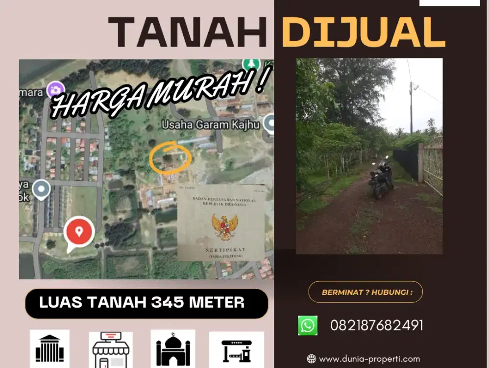 Tanah Murah 345 m² SHM di Kajhu Baitussalam Aceh Besar Dekat Kota Banda Aceh