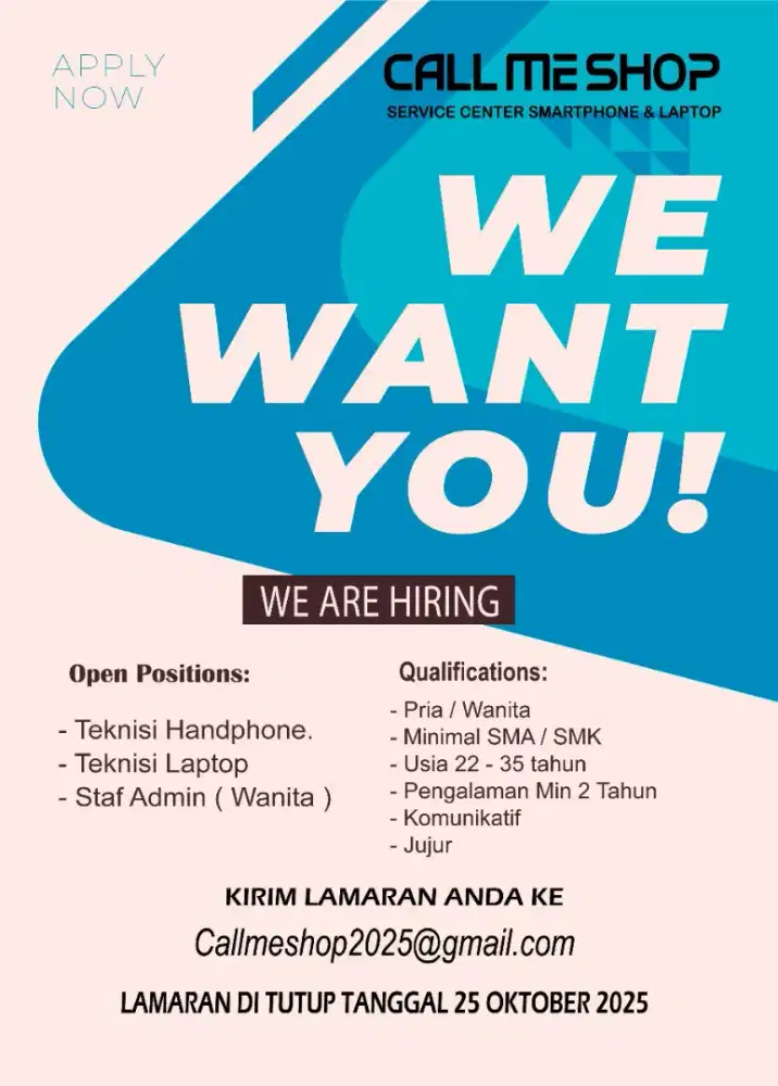 Lowongan kerja Teknisi & Admin