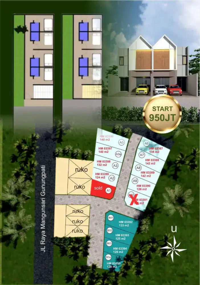 Rumah mewah 2 lantai nempel jalan raya