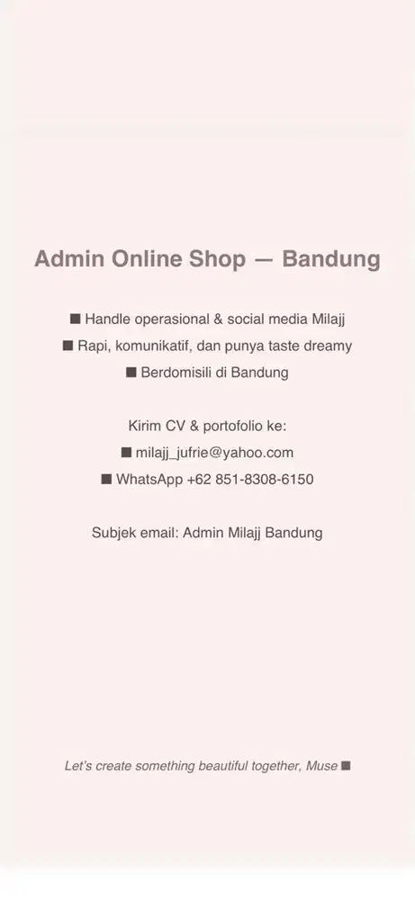 lowongan kerja admin olshop