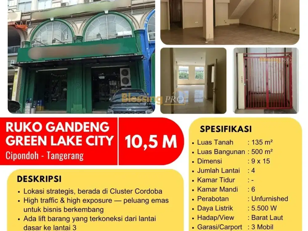 Ruko Cordoba Dijual, Unit Terbatas dan Sangat Strategis di Green Lake City