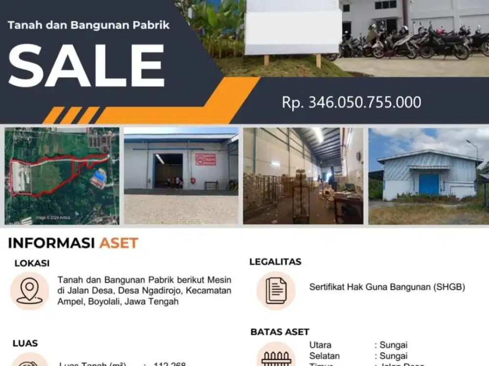 Dijual Tanah dan Bangunan Pabrik di Boyolali