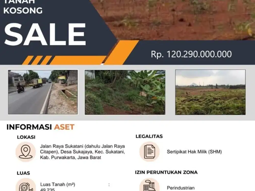 Dijual Tanah Strategis di Jalan Raya Sukatani Purwakarta