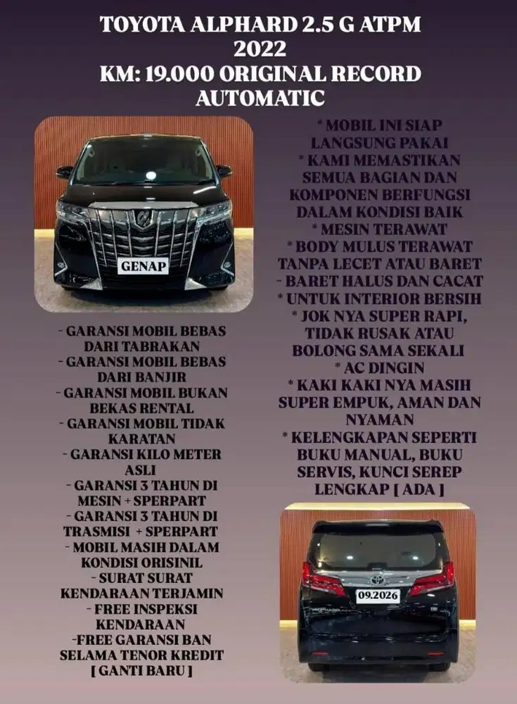 [ KM 19.000 ORIGINAL ] TOYOTA ALPHARD G ATPM 2.5 AT 2022 MULUS TERAWAT