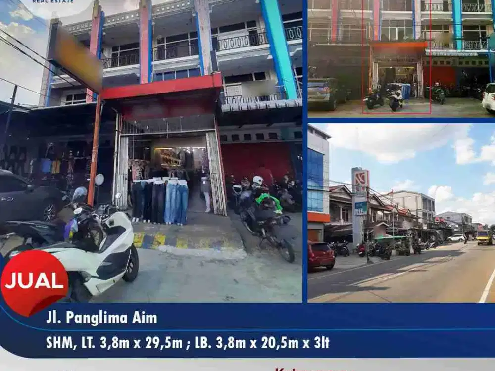 dijual ruko 3lt di Jl. Panglima Aim, Pontianak Timur.