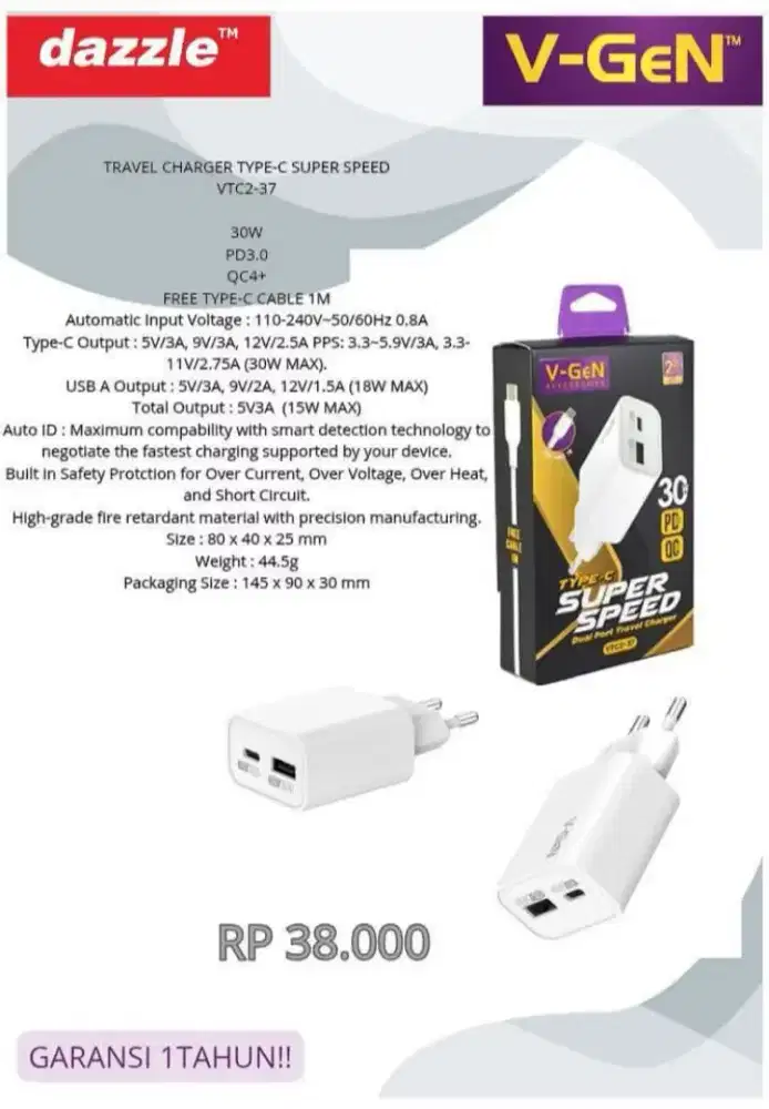 Vgen travel charger VTC2-37