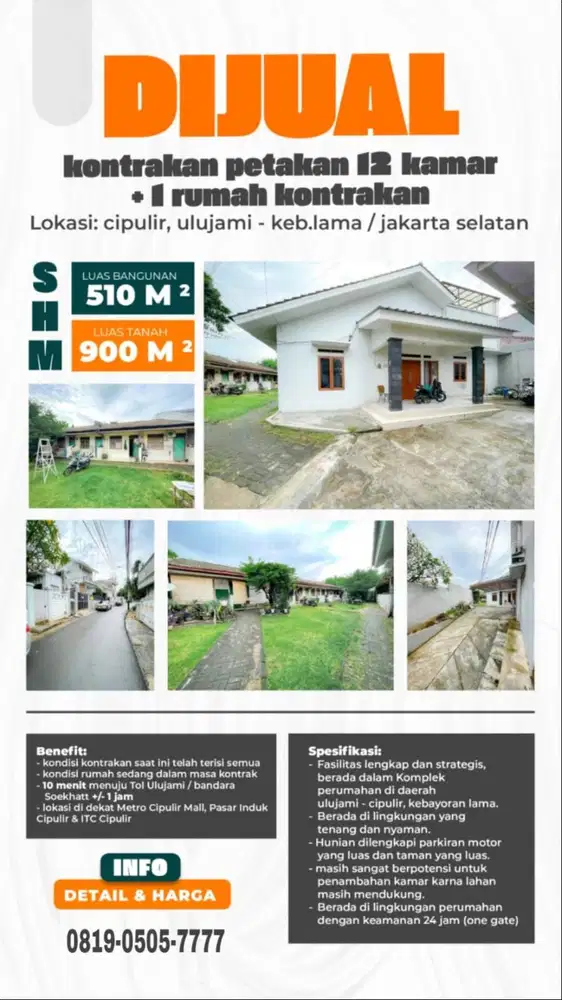 DIJUAL RUMAH INDUK BESERTA KONTRAKAN 12 PINTU TERISI 100%