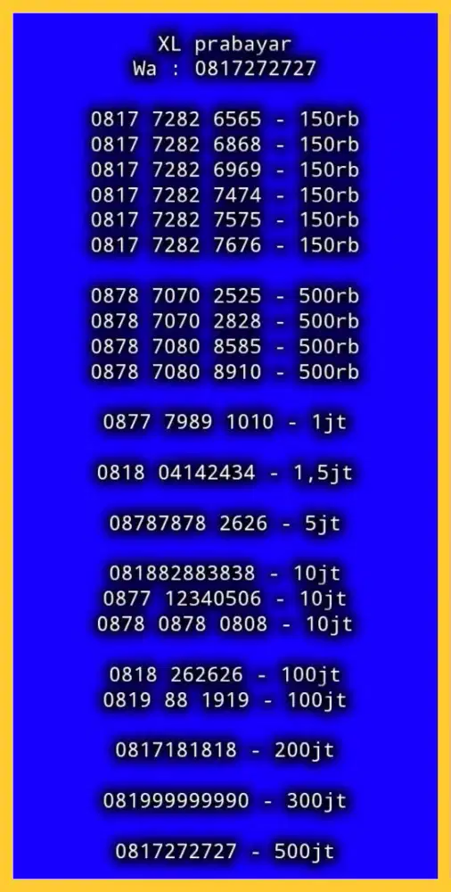 NOMOR CANTIK XL PRABAYAR