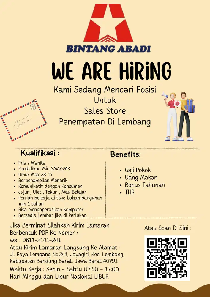 Lowongan Sales Toko Bangunan & Tukang di Lembang