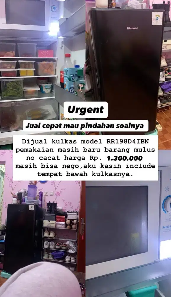 Dijual kulkas Hisense otomatis bunga es tinggal pencet, msih bisa nego
