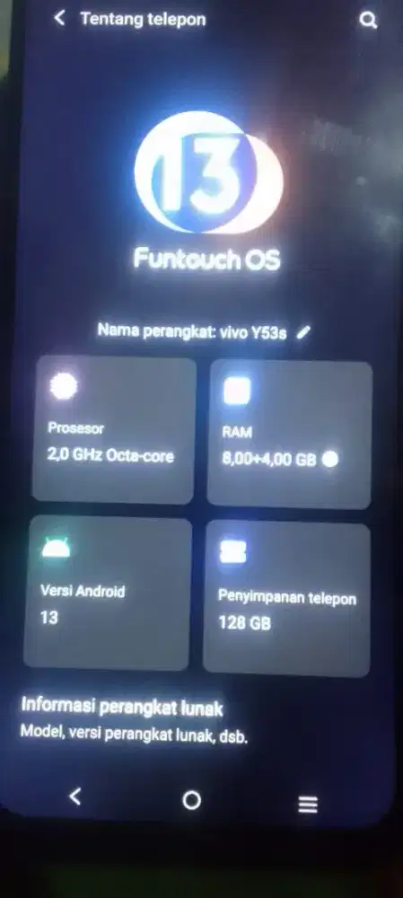Vivo y 53s ram 8+4/128 NFC versi android 13