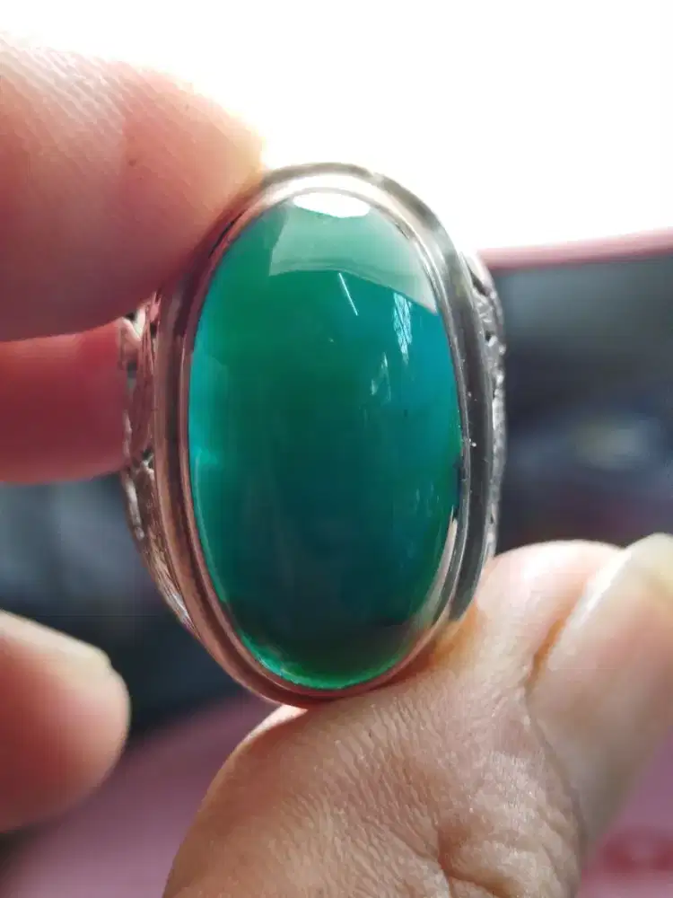 CINCIN GARUT CIKOLAK LAWAS KRISTAL ,BLUISH GREEN RING PERAK