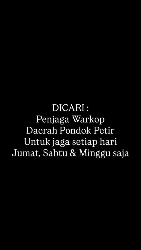 Penjaga Warkop Jumat Sabtu Minggu (Pondok Petir)