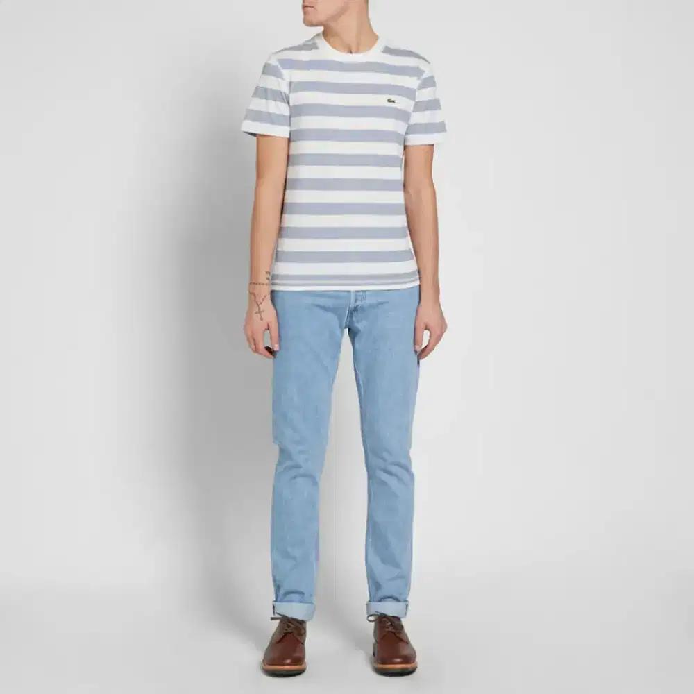 Kaos Lacoste Striped Grey white Size No.5