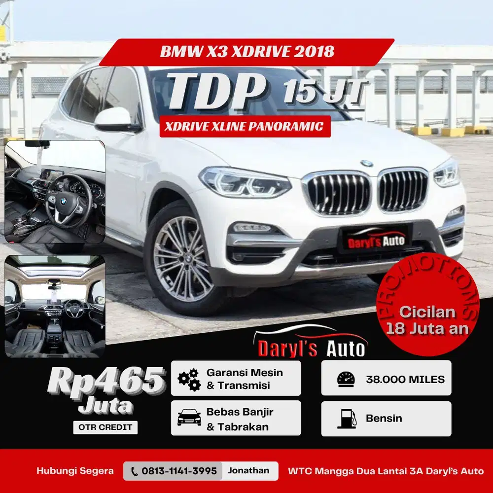 [LOW KM] BMW X3 Xdrive Xline Panoramic 2018 Promo !