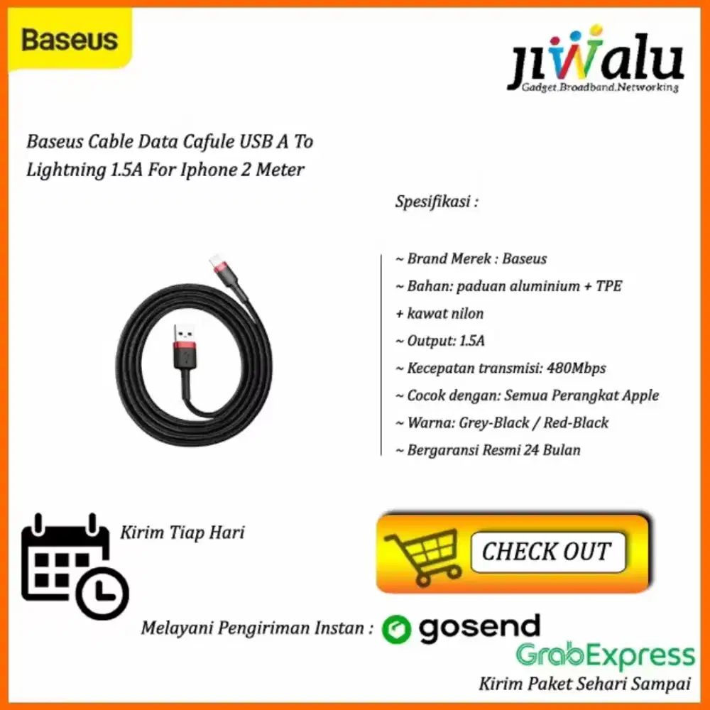 Baseus Cable Data Cafule USB A To Lightning 1.5A For iPhone 2m