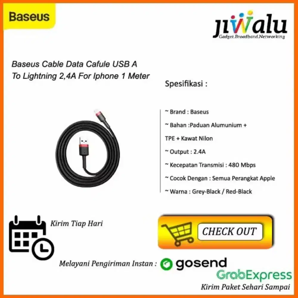Baseus Cable Data Cafule USB A to Lightning 2.4A For iPhone 1M