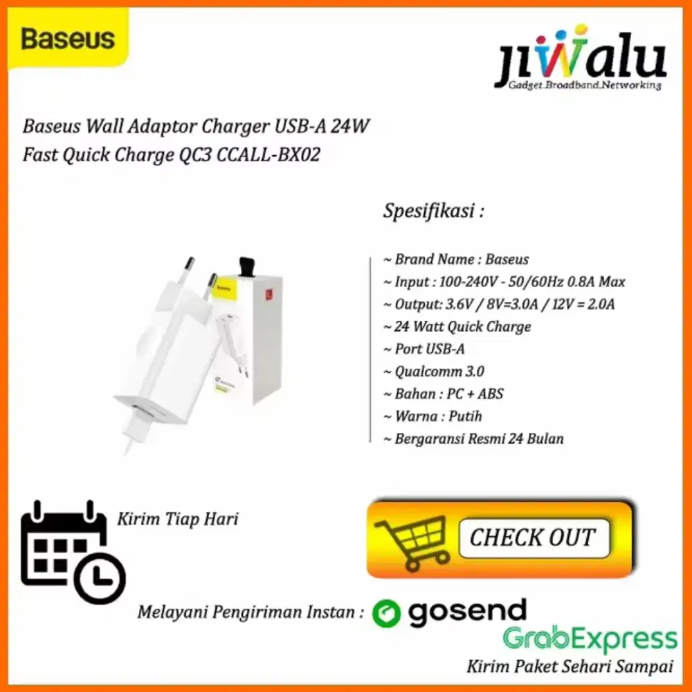 Baseus Wall Adaptor Charger USB-A 24A Fast Quick Charge QC3 CCALL