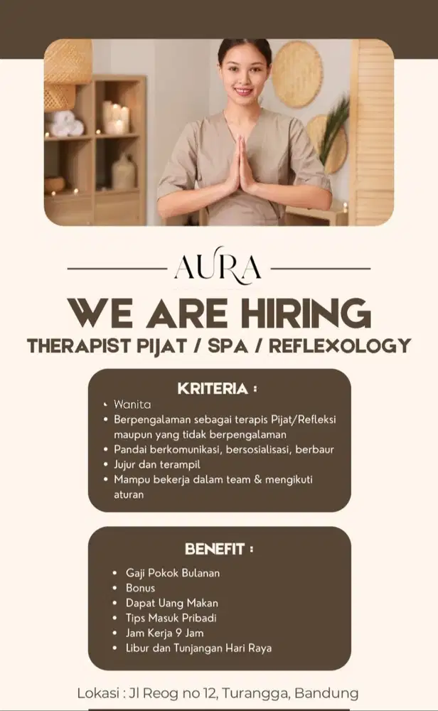 LOWONGAN KERJA TERAPIS FAMILY SPA BANDUNG