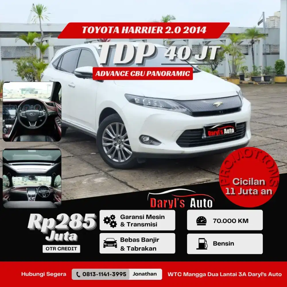 [LOW KM] Toyota Harrier 2014 2.0 CBU Advance Panoramic