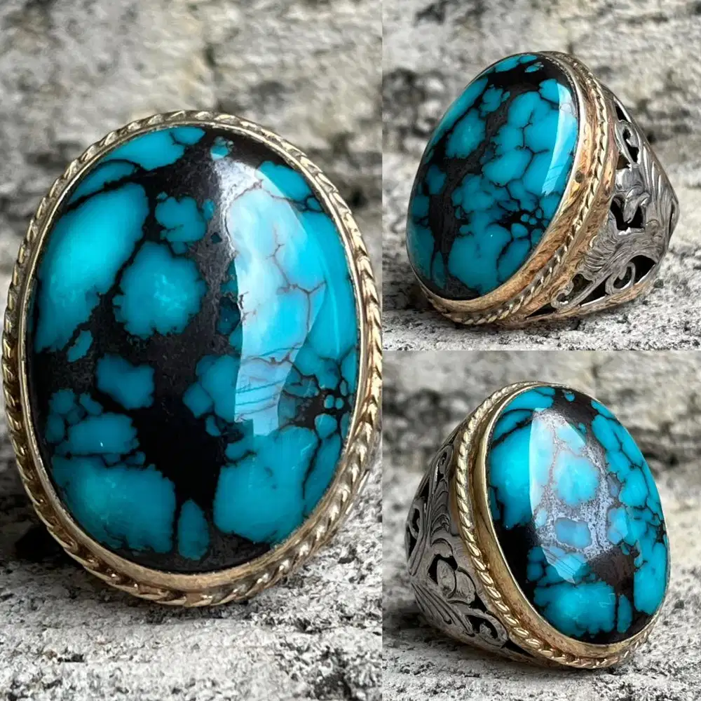 Cincin Natural Turquoise Hubei Phyrus Biru Fancy