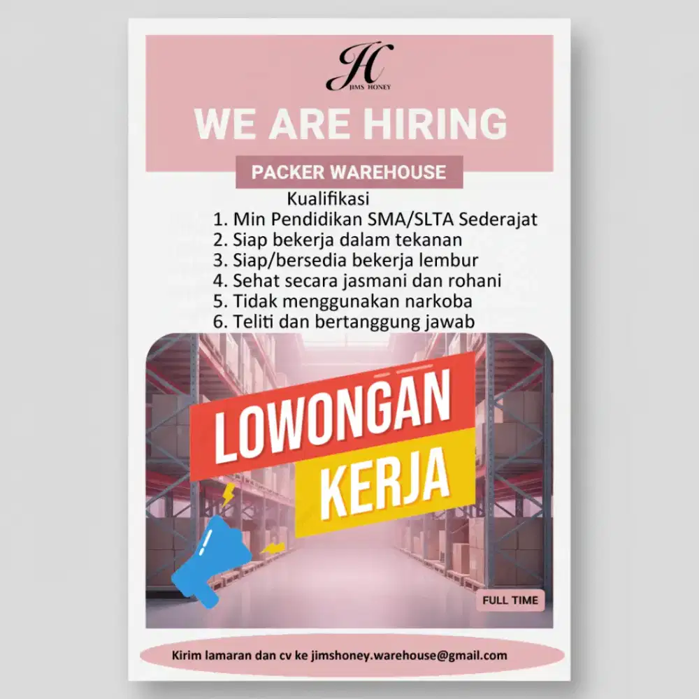 Dibutuhkan segera staff packer Jims Honey