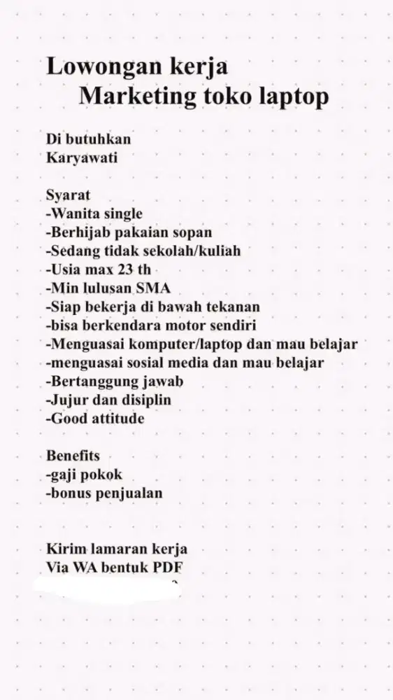 Lowongan kerja toko laptop