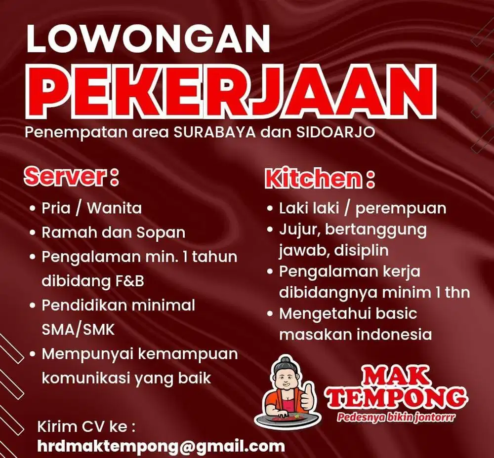LOWONGAN COOK & COOK HELPER
