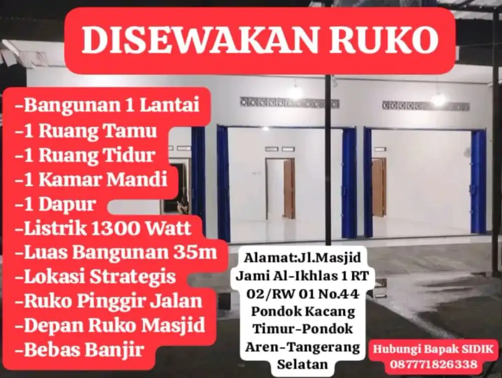 DISEWAKAN RUKO 1 LANTAI