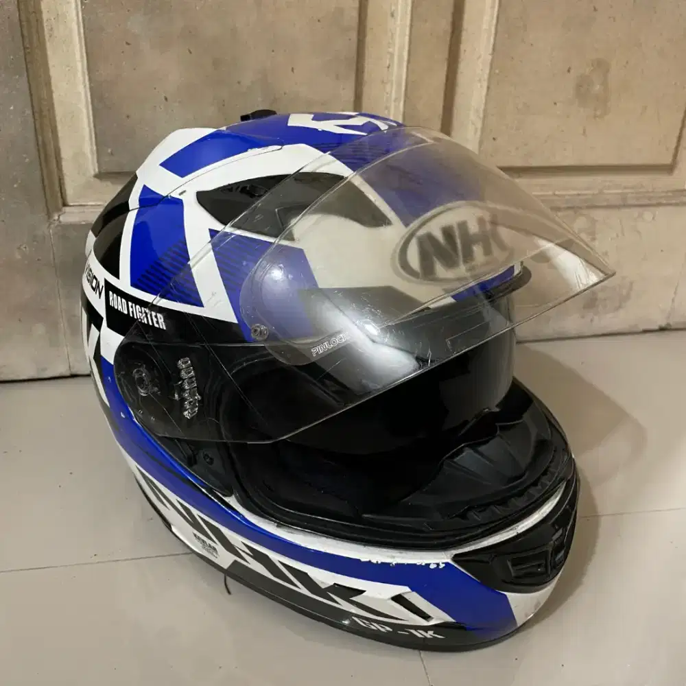 Helm Full Face NHK GP1K GP 1000 Double Visor White Blue Black