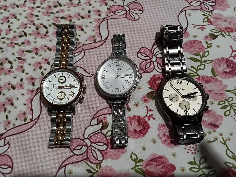 Jam tangan fossil steel ori lengkap box likenew normal