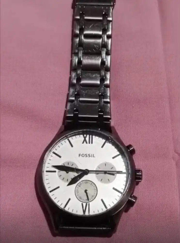Jam tangan fossil steel ori lengkap box likenew normal