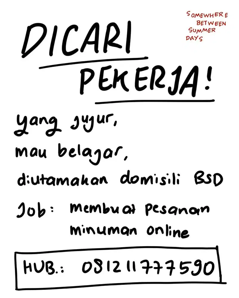 Dicari pekerja jual minuman online