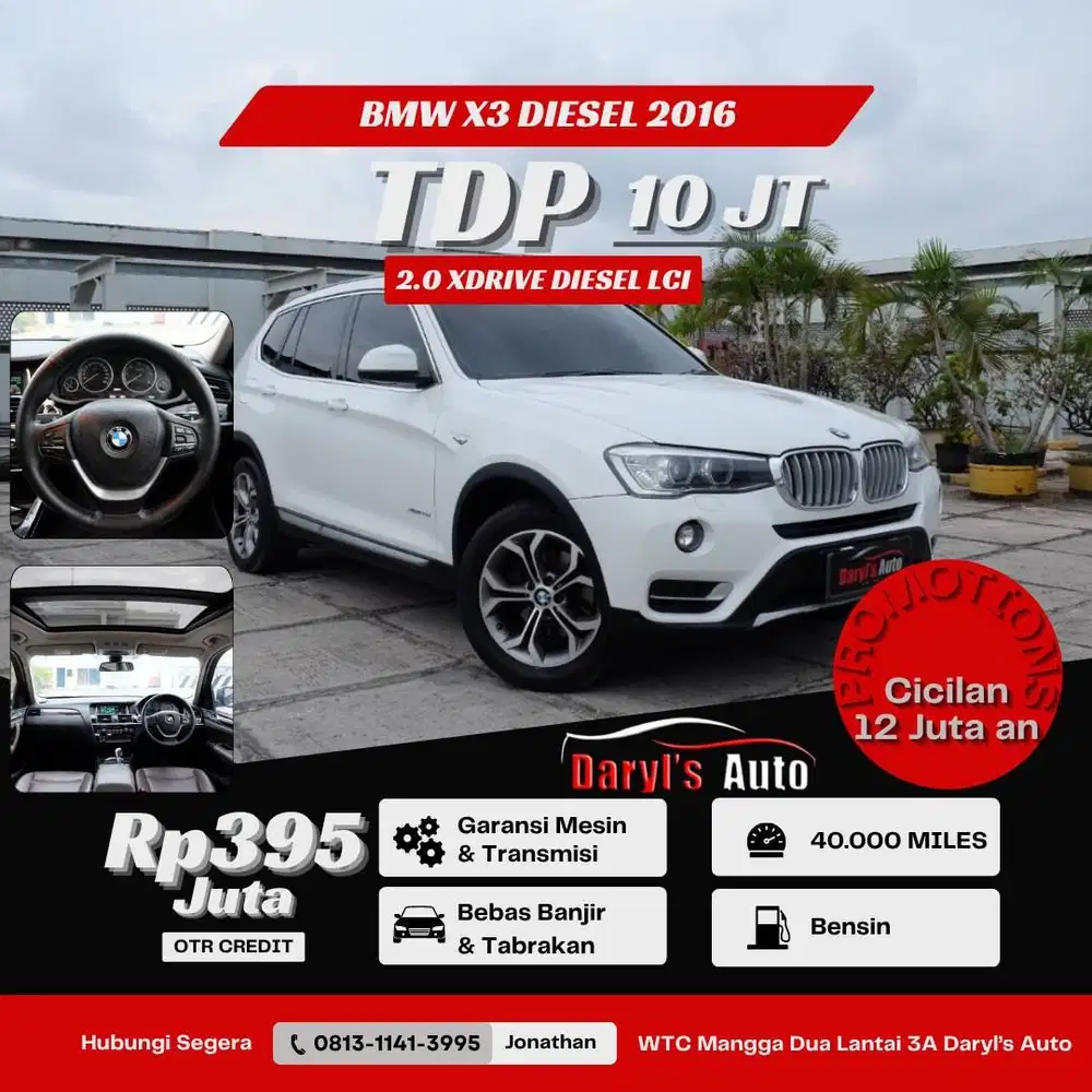[LOW KM] BMW X3 Xdrive20d 2016 Panoramic Diesel Promo !