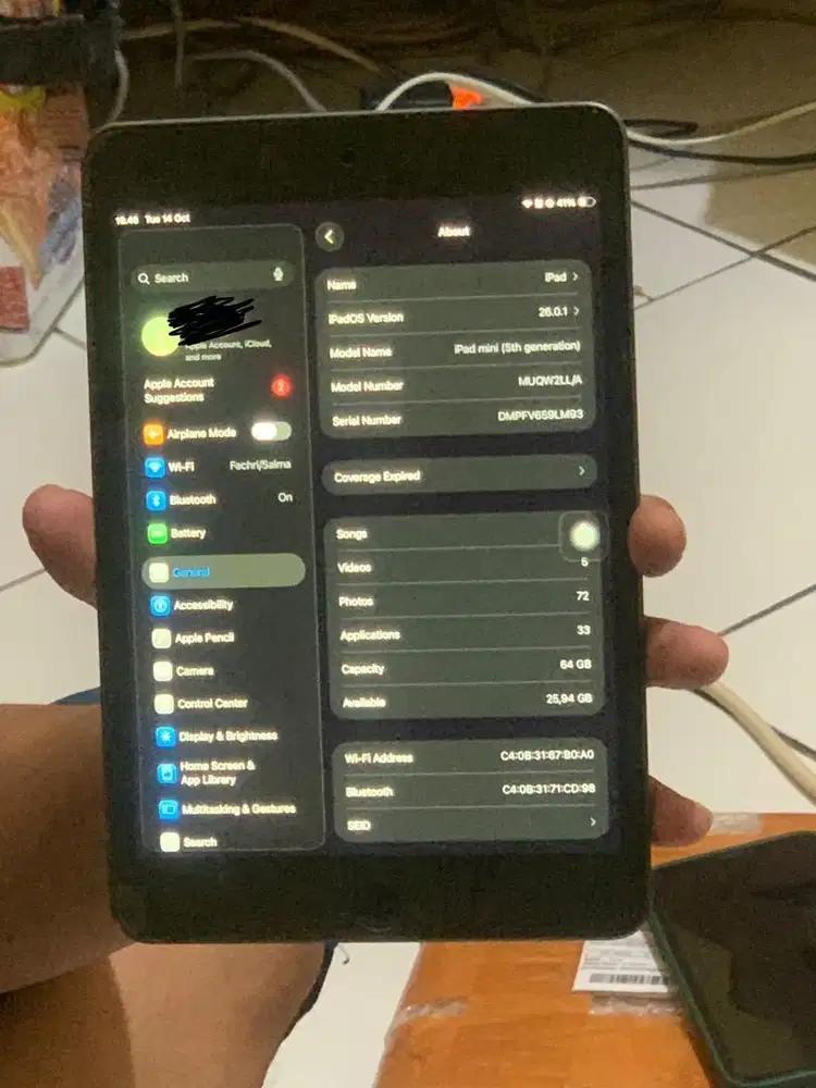 iPad Mini 5 Spacegrey 64gb wifi only bypass (ga bisa reset) iPadOS 26
