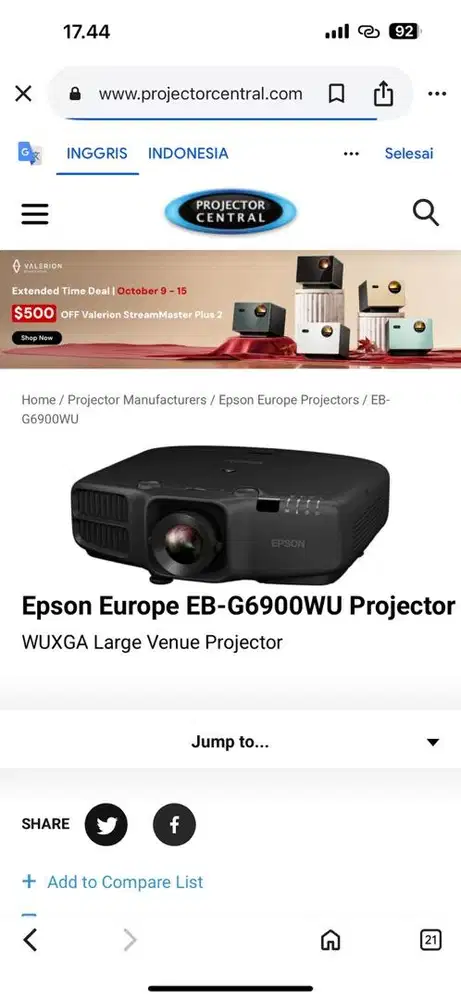 Epson Europe EB-G6900WU Projector