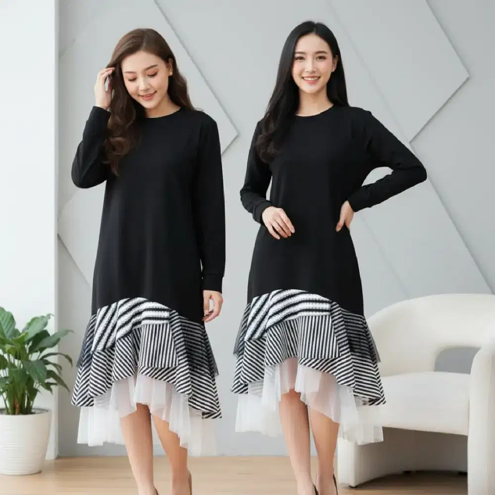 Kessye Waist Dress Hitam Elegan - Dress Jumbo Oversize Kekinian