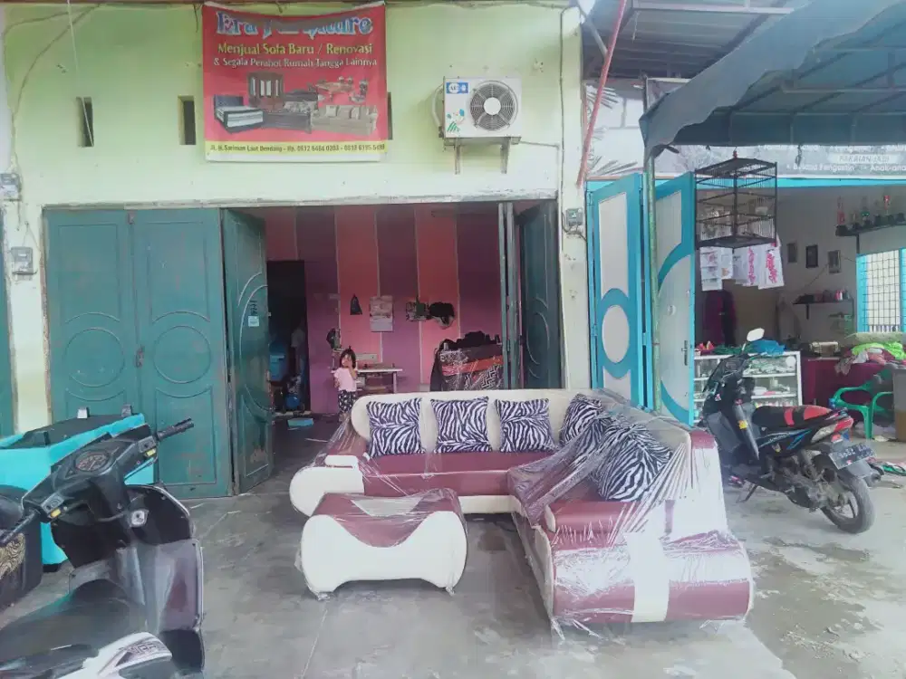 Erafurniture*sofa L New VALENTINO maron kain kulit+BANTAL+MEJA+PUFF