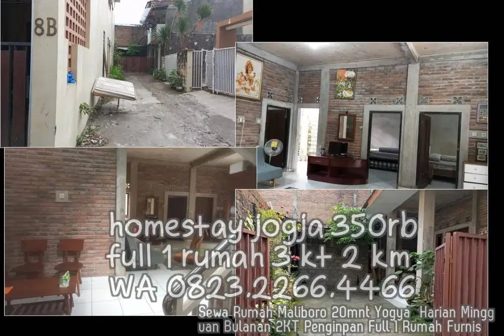 Sewa Rumah Maliboro 20mnt Yogya  Harian Mingguan Bulanan 2KT Penginpan