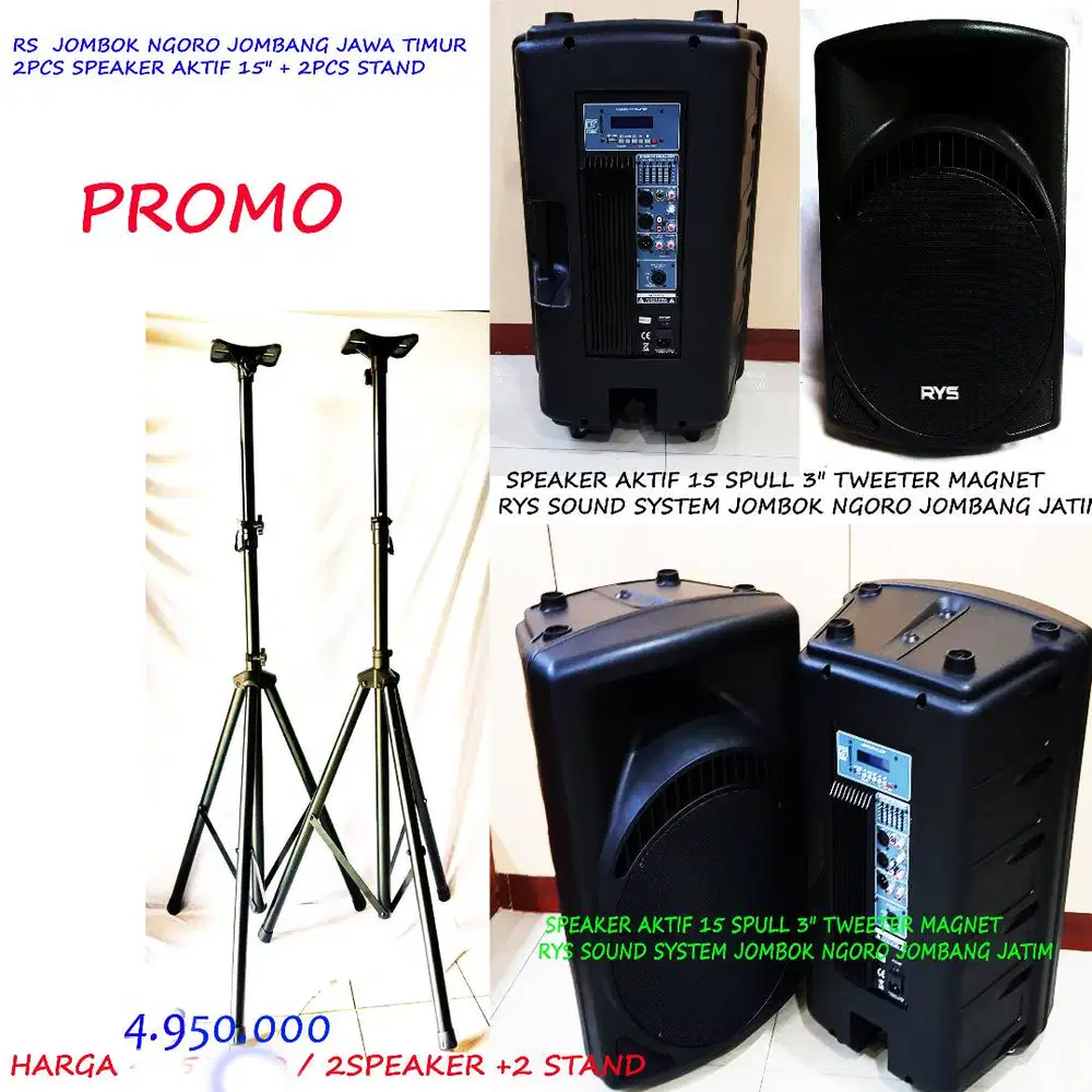 speaker  aktif 15 2pcs  lengkap 2pcs stand