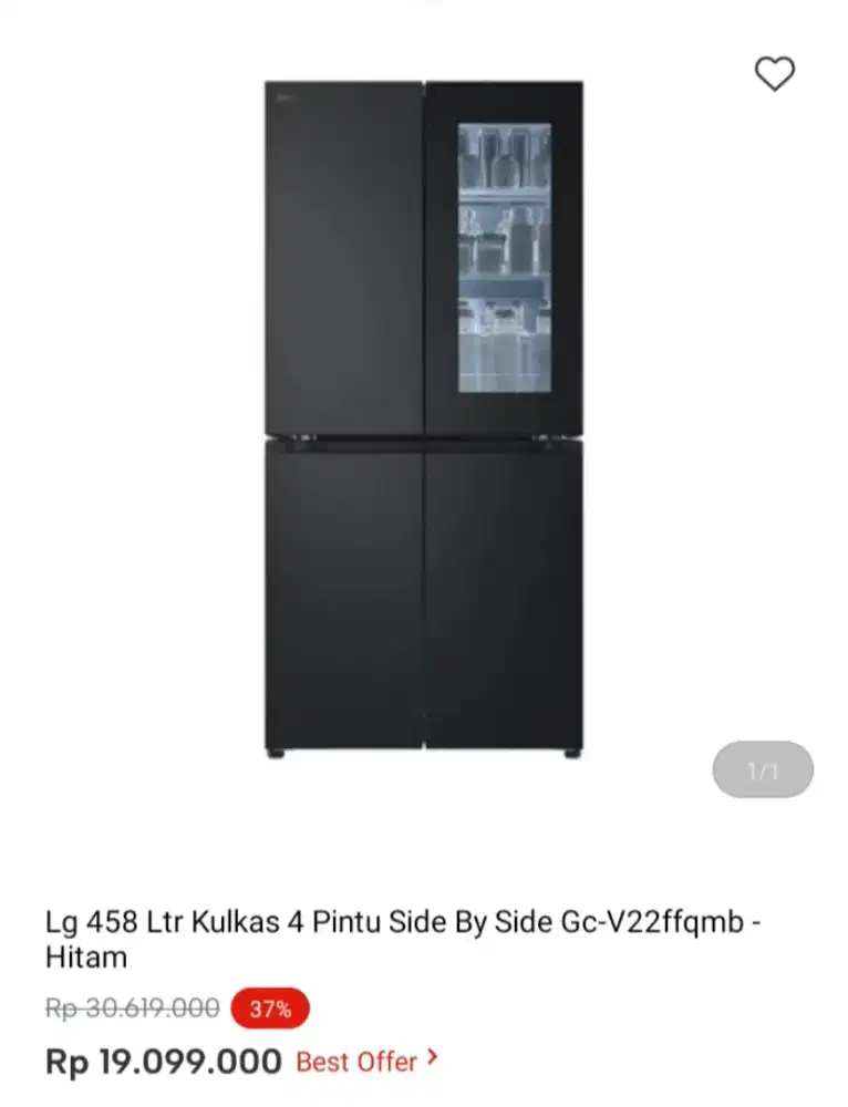 Lg 458 Ltr Kulkas 4 Pintu Side By Side Gc-V22ffqmb - Hitam