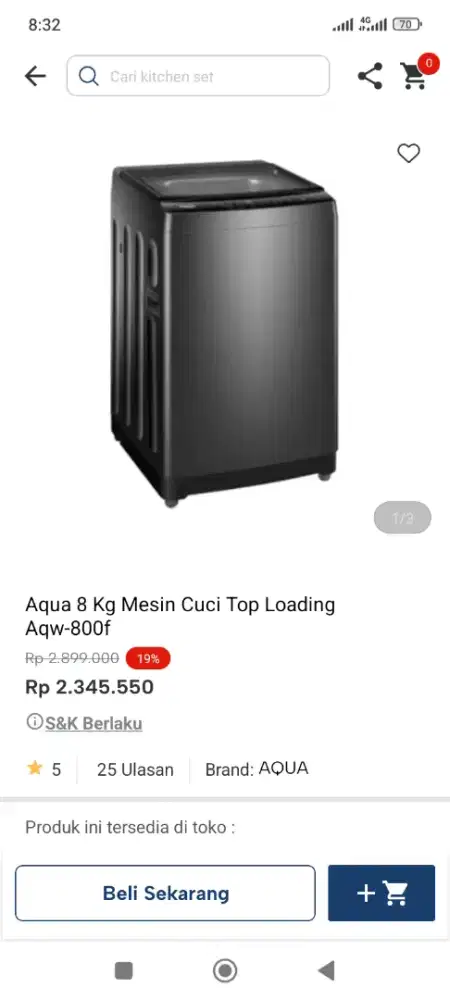 Mesin cuci top loading aqua 8kg