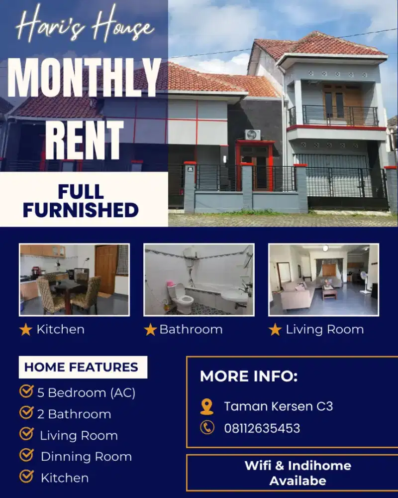Sewa Bulanan Rumah Full Furnished Jogja