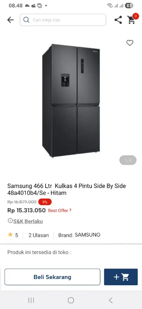 Samsung 466 ltr kulkas 4 pintu side by side