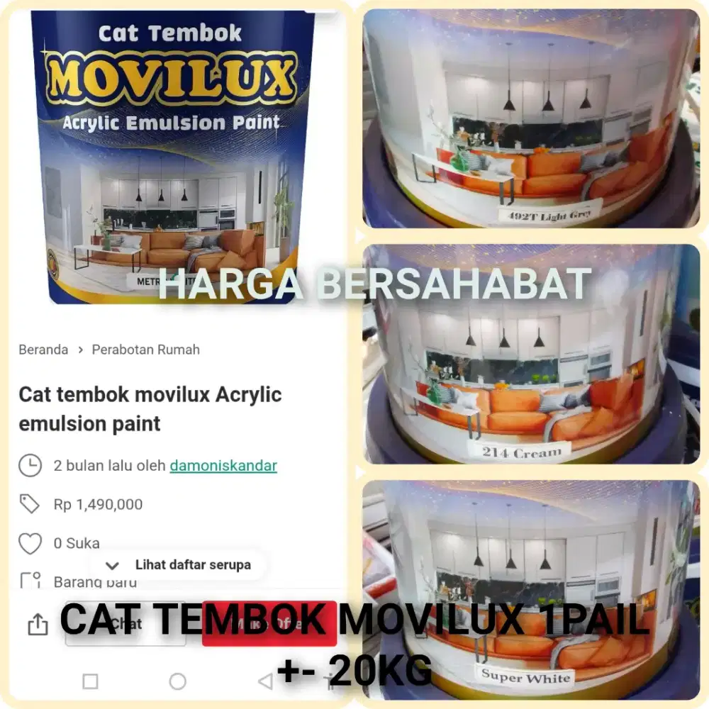 CAT TEMBOK MOVILUX 1PAIL +-20KG PUTIH,CREAM,ABU-ABU